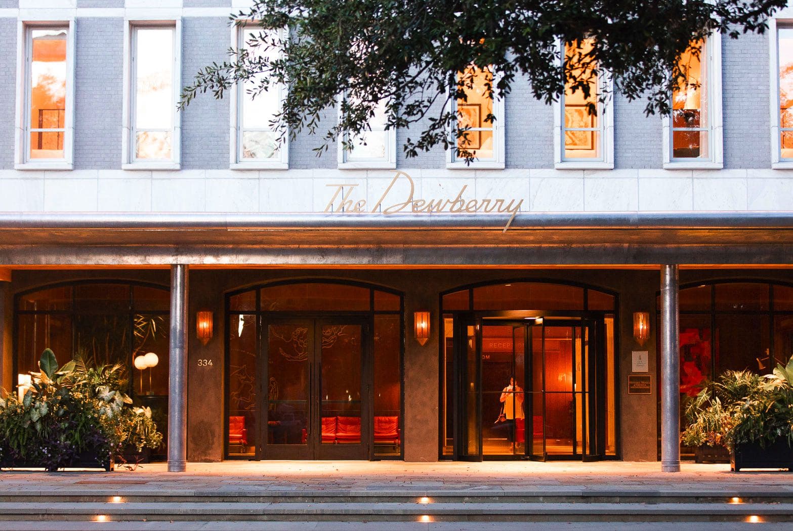 The Dewberry exterior at dusk