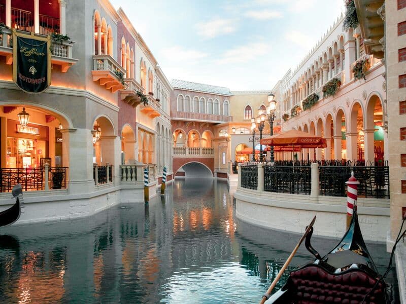 The Venetian Resort tower and canal facade along the Strip