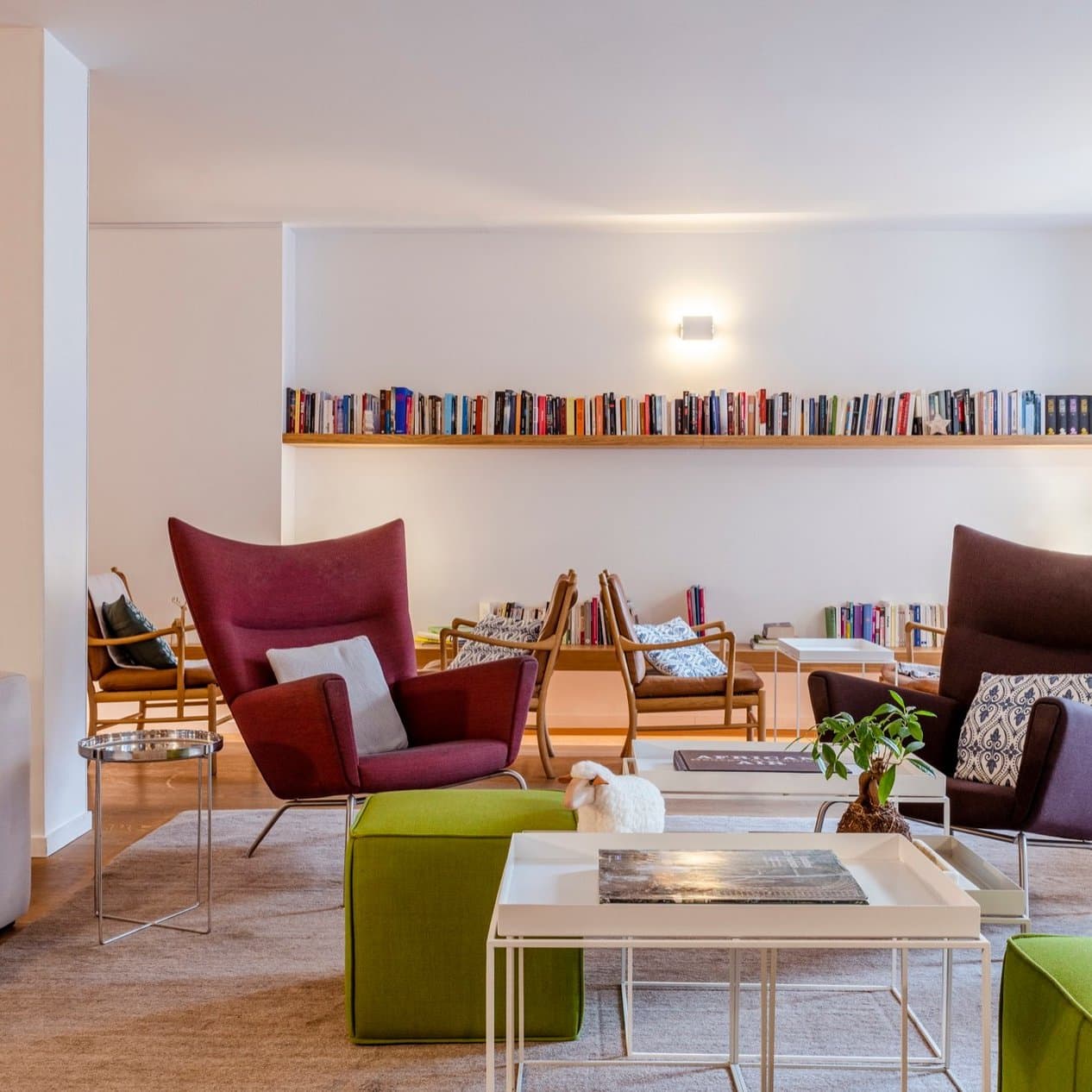 9Hotel Republique lobby lounge with warm mid-century seating